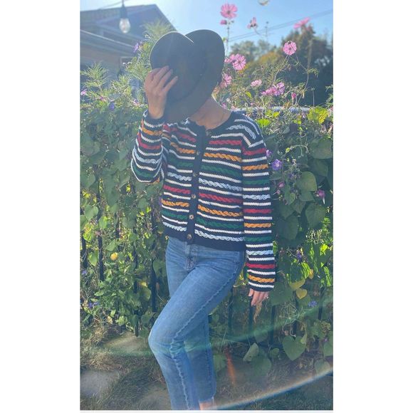 Women's Textured Striped Cardigan
Sweater - La Ligne x Target
Navy/Red/Yellow - Picture 5 of 6